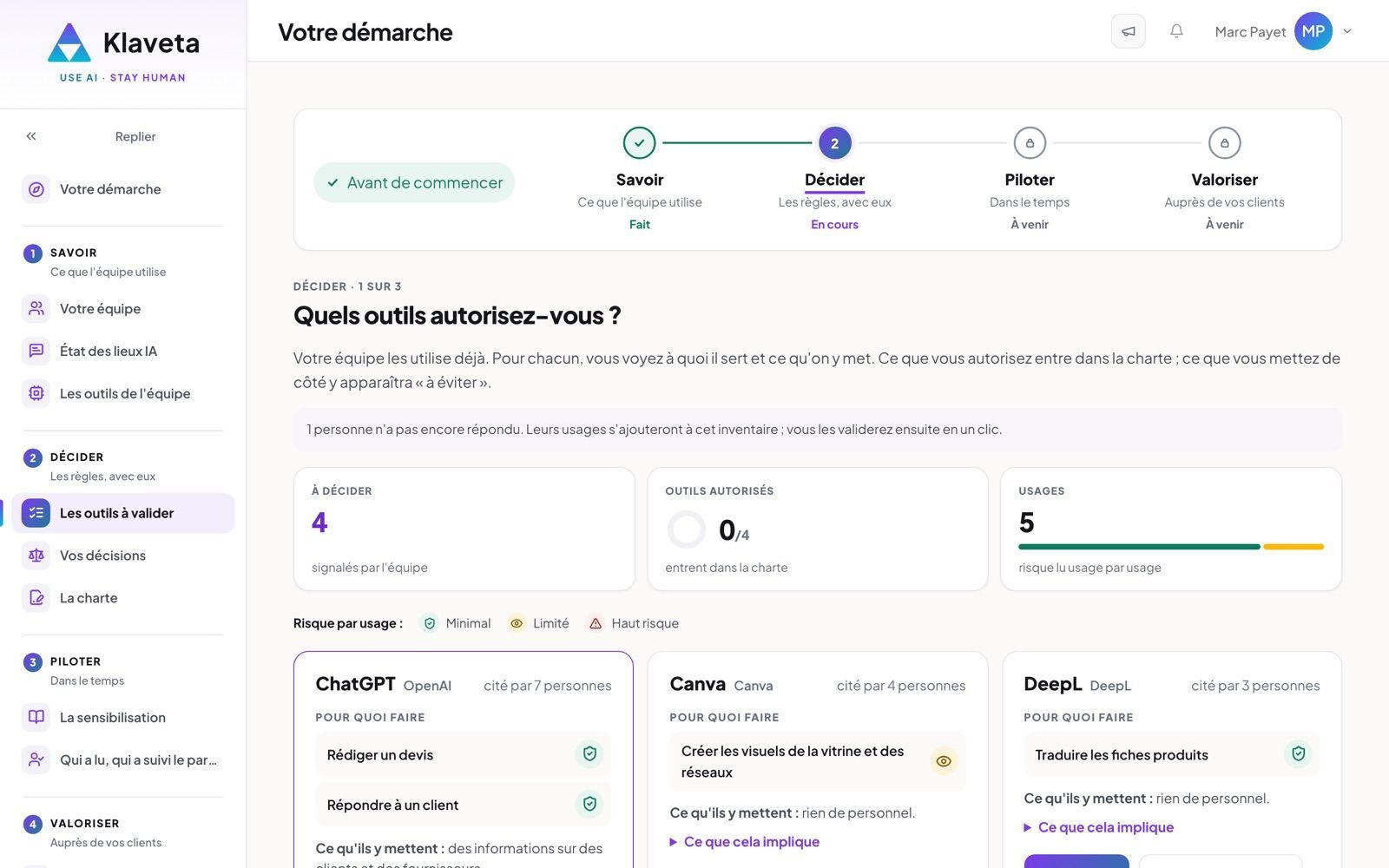 Valider les outils de l'équipe