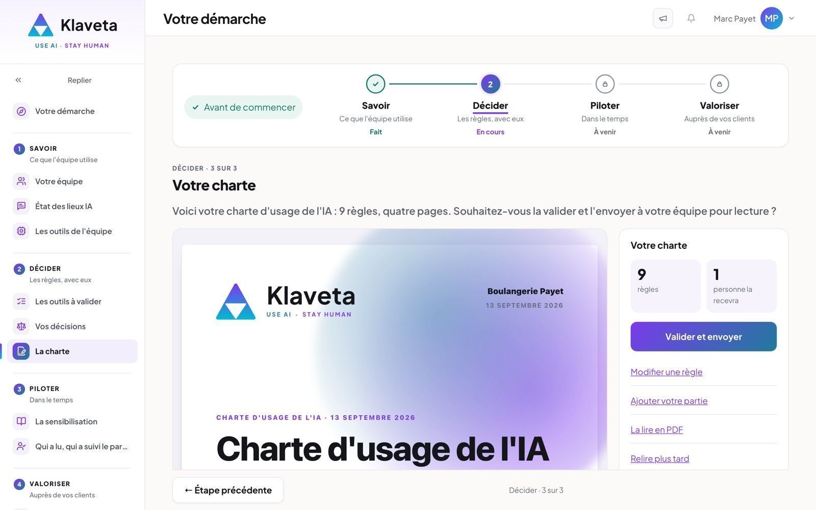 Valider et envoyer la charte